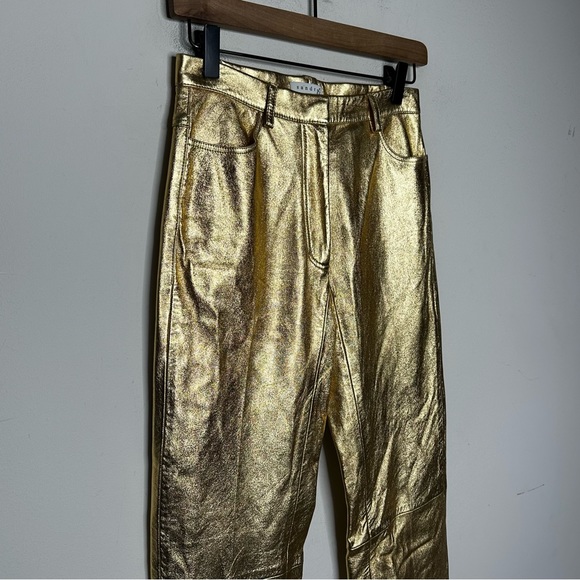 Sandro Orne Metallic Lamb Leather Pants Gold Size XS - Picture 5 of 16